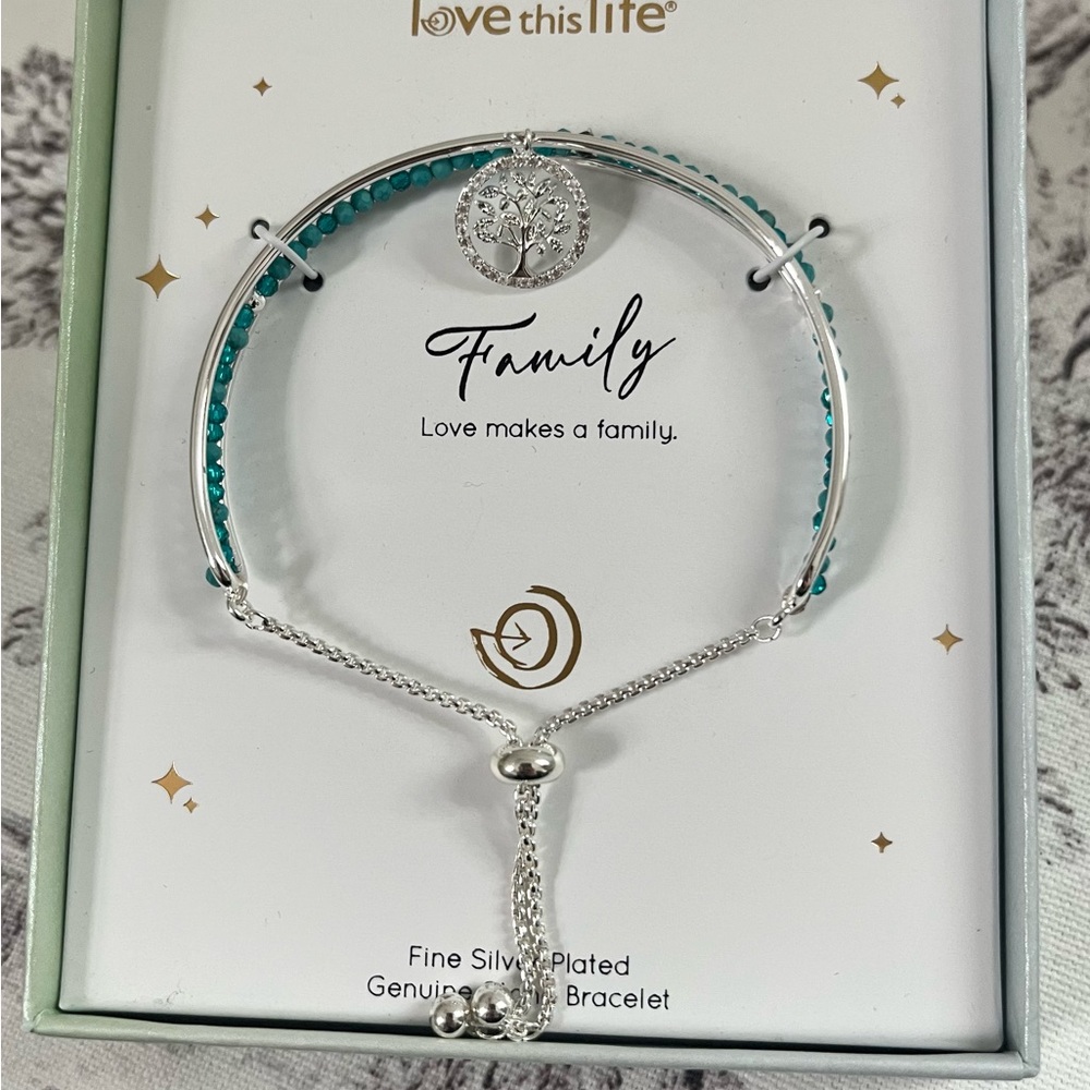 Silver and Teal Genuine Stone Charm Bracelet